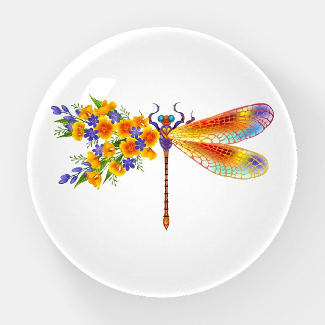 Yellow Flower Dragonfly Paperweight (Front)