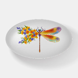 Yellow Flower Dragonfly Paperweight