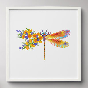 Yellow Flower Dragonfly Peel And Stick Photo Tile