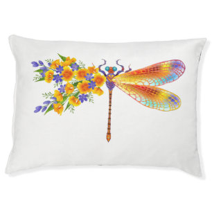 Yellow Flower Dragonfly Pet Bed