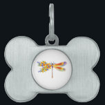 Yellow Flower Dragonfly Pet ID Tag<br><div class="desc">Artistically painted, floral dragonfly in contrasting orange and purple with yellow, bright, blooming California poppy and blue wildflowers on white background.</div>