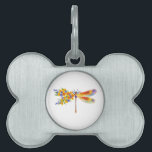 Yellow Flower Dragonfly Pet ID Tag<br><div class="desc">Artistically painted,  floral dragonfly in contrasting orange and purple with yellow,  bright,  blooming California poppy and blue wildflowers on white background.</div>