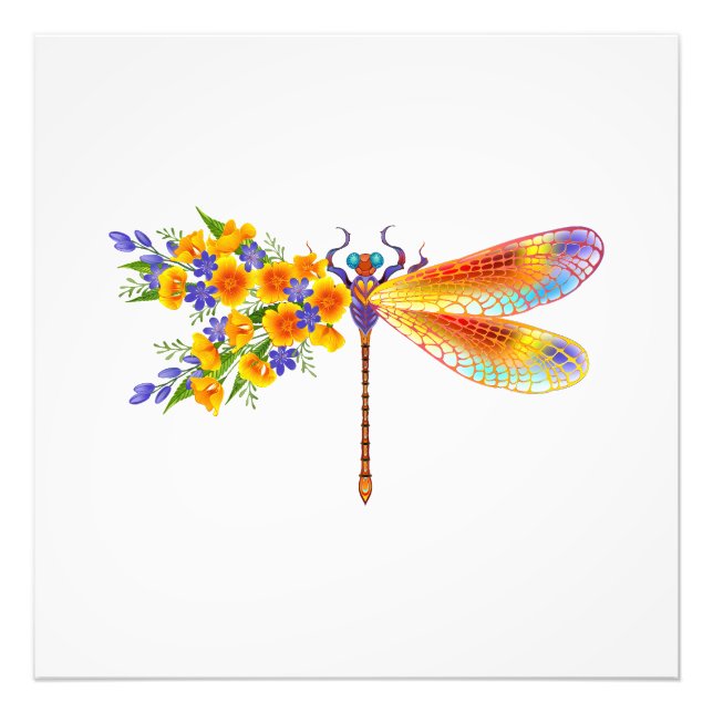 Yellow Flower Dragonfly Photo Print (Front)