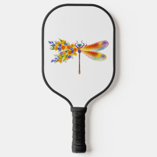 Yellow Flower Dragonfly Pickleball Paddle