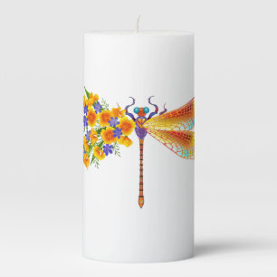 Yellow Flower Dragonfly Pillar Candle