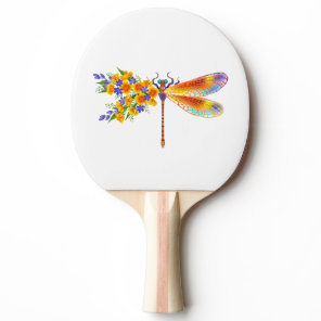 Yellow Flower Dragonfly Ping Pong Paddle