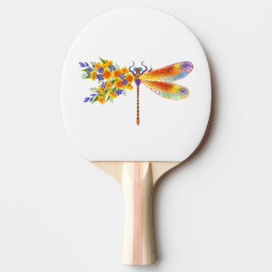 Yellow Flower Dragonfly Ping Pong Paddle