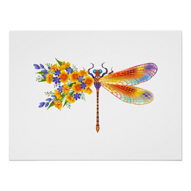 Yellow Flower Dragonfly Poster (Front)