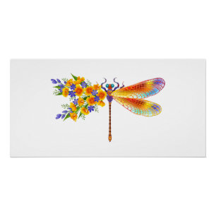 Yellow Flower Dragonfly Poster