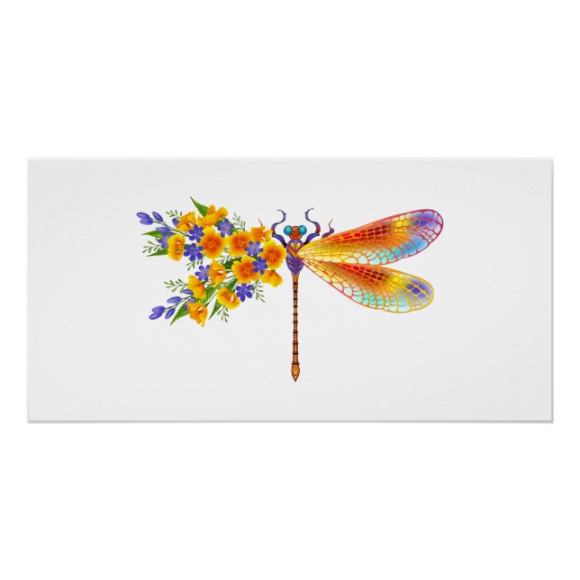 Yellow Flower Dragonfly Poster (Front)