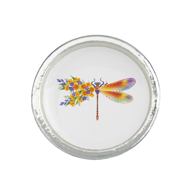 Yellow Flower Dragonfly Ring (Front)