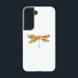 Yellow Flower Dragonfly Samsung Galaxy S22 Case<br><div class="desc">Artistically painted,  floral dragonfly in contrasting orange and purple with yellow,  bright,  blooming California poppy and blue wildflowers on white background.</div>