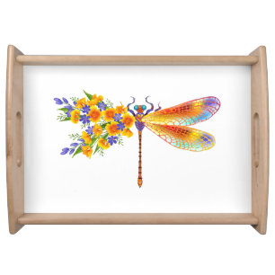 Yellow Flower Dragonfly Serving Tray