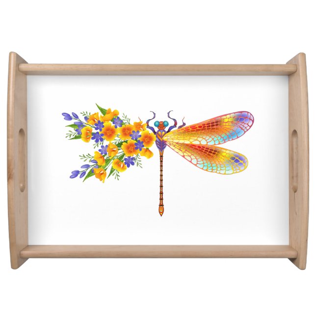 Yellow Flower Dragonfly Serving Tray (Front)