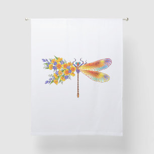 Yellow Flower Dragonfly Sheer Curtains