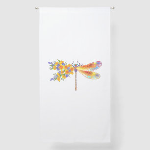 Yellow Flower Dragonfly Sheer Curtains
