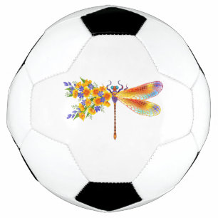 Yellow Flower Dragonfly Soccer Ball