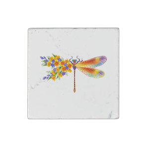 Yellow Flower Dragonfly Stone Magnet