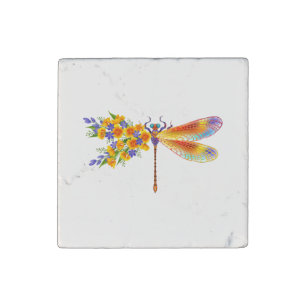 Yellow Flower Dragonfly Stone Magnet