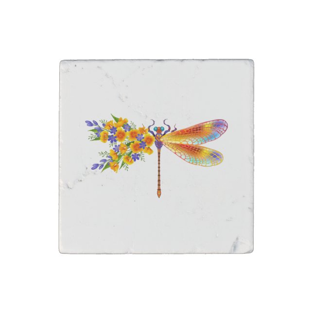 Yellow Flower Dragonfly Stone Magnet (Front)