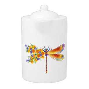 Yellow Flower Dragonfly Teapot