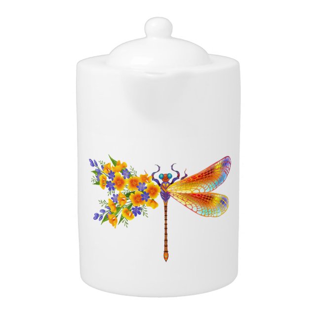 Yellow Flower Dragonfly Teapot (Front)