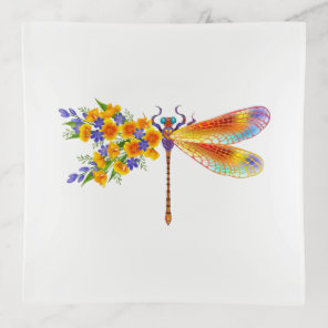 Yellow Flower Dragonfly Trinket Tray