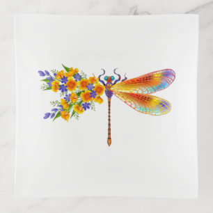Yellow Flower Dragonfly Trinket Tray