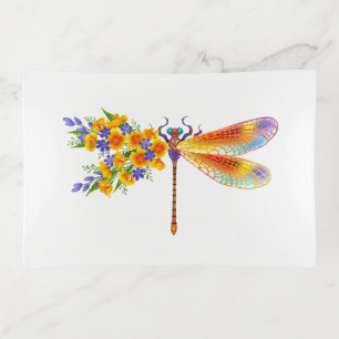 Yellow Flower Dragonfly Trinket Tray