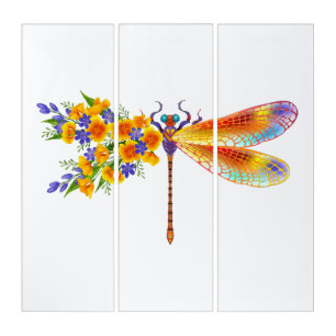 Yellow Flower Dragonfly Triptych