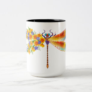 Yellow Flower Dragonfly Two-Tone Coffee Mug
