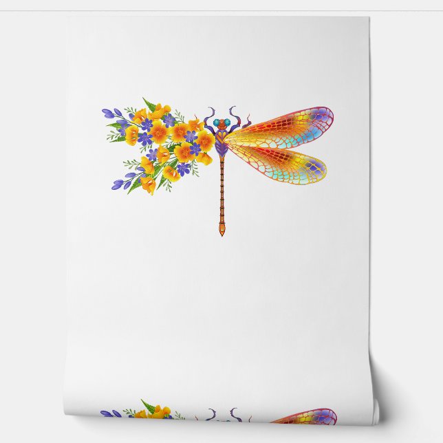 Yellow Flower Dragonfly Wallpaper (Unrolling)