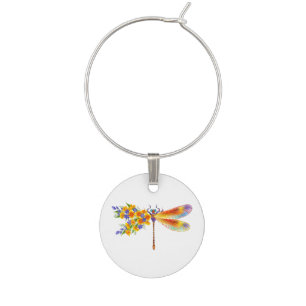 Yellow Flower Dragonfly Wine Charm