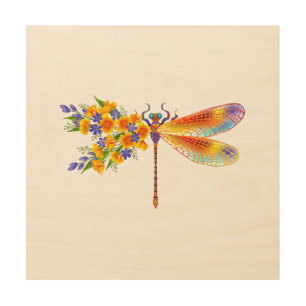 Yellow Flower Dragonfly Wood Wall Art