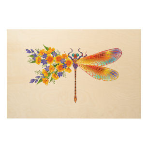 Yellow Flower Dragonfly Wood Wall Art
