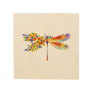Yellow Flower Dragonfly Wood Wall Art