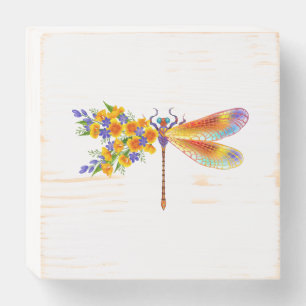 Yellow Flower Dragonfly Wooden Box Sign