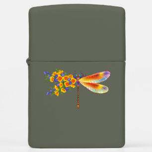 Yellow Flower Dragonfly Zippo Lighter