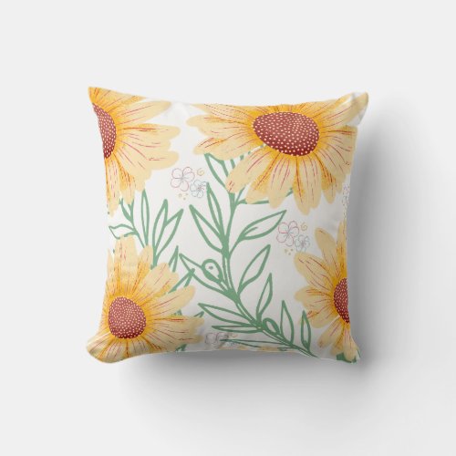 Yellow flower drawing throw pillow