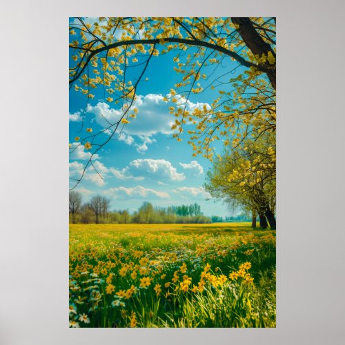 Yellow Flower Field in Spring Poster