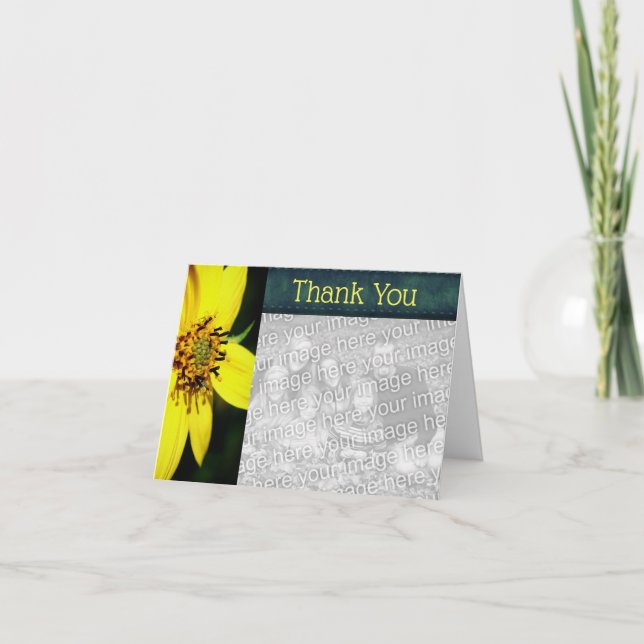 Yellow Flower Frame Thank You Photo Card (Front)