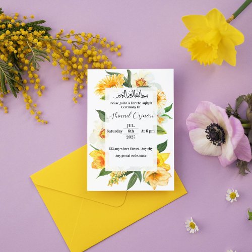 Yellow Flower Garden  Aqiqah  Ceremony Invitation