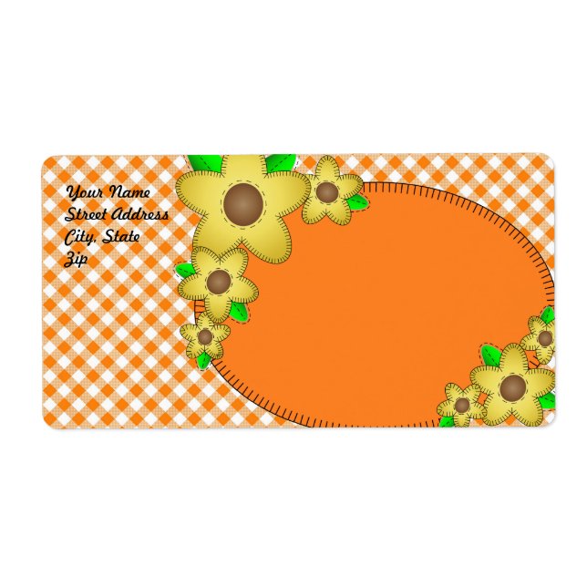 Yellow Flower  Gingham Background Shipping Label (Front)
