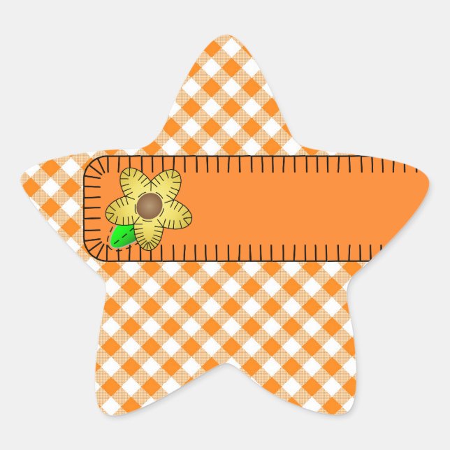 Yellow Flower  Gingham Background Star Sticker (Front)