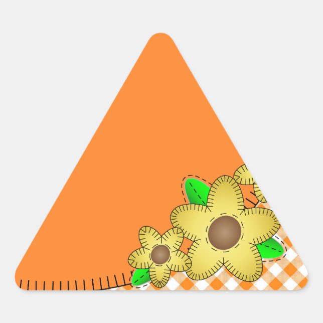 Yellow Flower  Gingham BackgroundTriangle Sticker (Front)