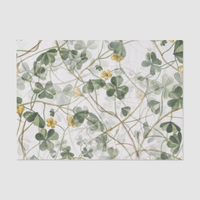 Yellow Flower Green Clover Floral Decoupage Tissue Paper (Front)