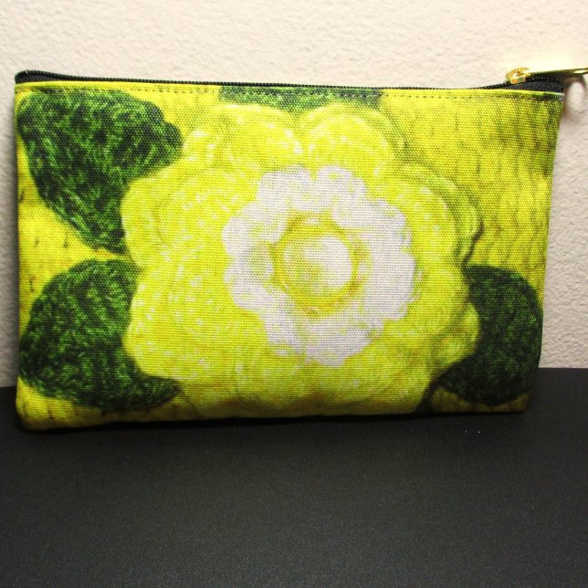 Yellow Flower Green Leaves Artisan Crochet Print   Accessory Pouch (Creator Uploaded)