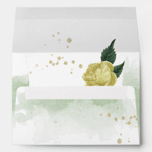 yellow flower green leaves wedding envelope