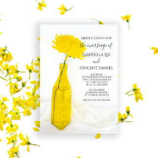 Yellow Flower in Vase Wedding Invitation