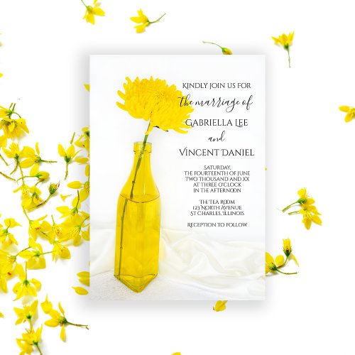 Yellow Flower in Vase Wedding Invitation